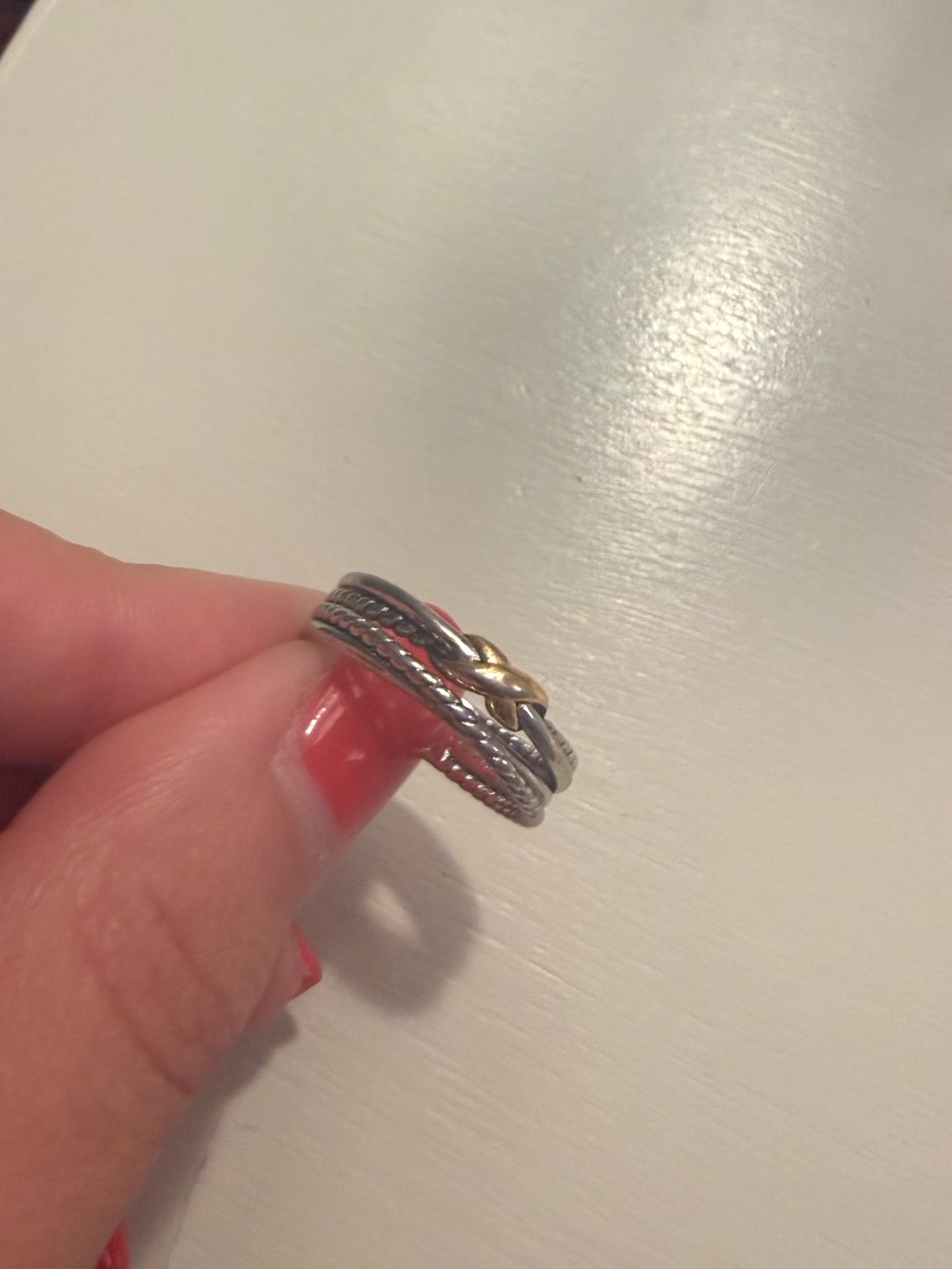 Two-Tone Braided Stackable Ring - Silver and Gold